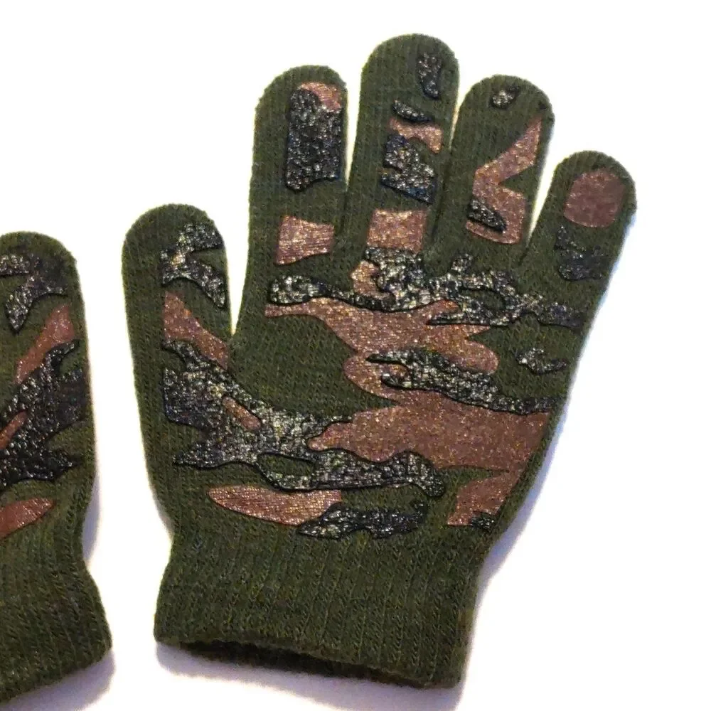 Kids Boys Unisex Camouflage Knit Winter Gloves Warm Full-Finger Cold Weather